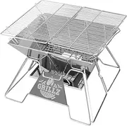Grillz 2-in-1 Outdoor Portable Camping Fire Pit Barbeque Grill Smoker, Silver