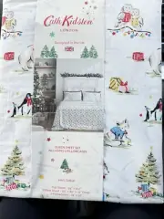 Cath Kidston QUEEN Cotton Christmas ~ Penguin Dogs Owls Polar Bear ~ Sheet Set
