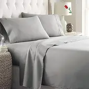 ForZzz 3 Piece King Single Bed Sheet Set-2000TC Bedding Sheets & Pillowcases -Breathable Bedding - Wrinkle, Fade, Stain Resistant-Deep Pocket Flat Fitted Bed Sheet Set (Silver Gray, King Single)