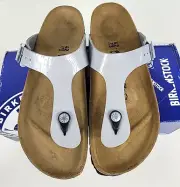 Birkenstock GIZEH BS Birko-Flor Patent Alloy Gray Sandals Sz 42 /US 11 NARROW