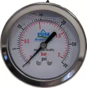 New PRM 0-30 PSI Pressure Gauge 2.5” SS Case 1⁄4” NPT SS Back Mount
