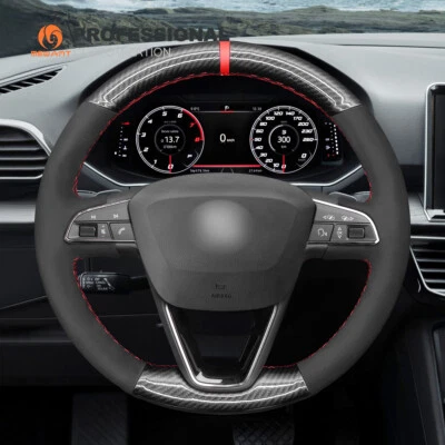 Carbon Fiber Black Suede Steering Wheel Cover Wrap for Seat Leon Toledo Arona