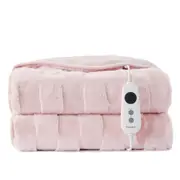 Dreamaker Basketweave Faux Fur Electric Heated Throw Blanket [180x200cm] (Blush Pink)