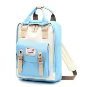 USB Backpack Student School Bag Waterproof Shoulder Bag Camping Travel BLUEWHITE COLOR