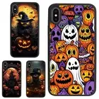 For iPhone XS 11 12 13 14 15 16 Pro Max cartoon style Halloween Hard Black Cover