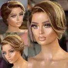 Brazilian Human Hair T Lace Highlight Human Hair Short Pixie Cut Wigs