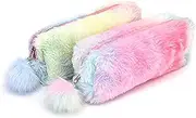 Pack of 2 Plush Stationery Bag, Plush Pencil Case, Fluffy Pencil Case, Coloured Pencil Case for Girls, Schools, Children, Teenagers