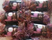 6 skeins Palette Red Wattle Eyelash Pom Pom Yarn mixed color lot 1.75 oz each