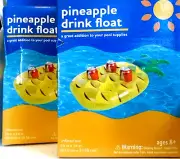 Pineapple Drink Float Holder 4 Drinks Pool Inflatable 25x14” Age 8+ Sun Lot of 2