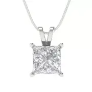 2.0ct Princess Cut Clear Everyday Pendant 18" chain Real 14k Solid White Gold