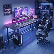 Gaming Desk, K-Shaped Racing Style PC Computer Desk with Cup Holder & Headphone Hook, Gamer Workstation with 2 Cable Management Holes, Ergonomic Home Office Desk for Gaming, 40 Inch (Black)