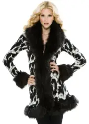Betsey Johnson Black White Fur Sweater Coat Duster M Animal Gorgeous NWT