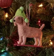 Wondershop Felted Wool Dachshund Dog Snowboard Green Hat Christmas Ornament