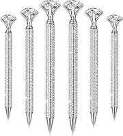 Jeyiour 6 Pcs Big Diamond Pens with Crystal Bling Rhinestone Metal Glitter Diamond Ballpoint Black Ink Pens Wedding Bridal Shower Favors for Birthday Gift Supplies(Silver)