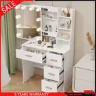 Vanity Dresser Desk Set Dressing Table with LED Sliding Mirror 5 Drawers Shelves