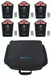 6 Rockville RF WEDGE BLACK RGBWA+UV Battery Wireless DMX Lights+Remotes+Backpack