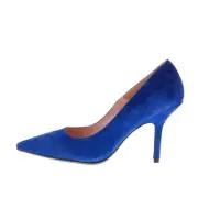 ANNA F. women shoes indigo blue suede pointy toe pump Made in Italy Heel 9 cm