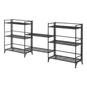 Pemberly Row Three-Tier Wide Folding Shelves w/Two Extensions in Black Metal