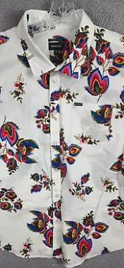 Brixton Shirt Mens Button Up Hawaiian XL White Floral Short Sleeve Beach