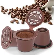 3 x Coffee Capsule, Reusable Coffee Capsules, Replacement Capsule, Refillable Coffee Filter with Coffee Spoon and Cleaning Brush for Nespresso (Brown)