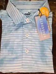 NWT $75 Puma Cloudspun Dye Stripe Tropical Aqua Short Sleeve Golf Polo Size S