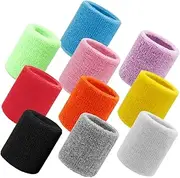 Didiseaon 10 Pairs Sweat Bands Elastic Wrist Support for Basketball Running and Sports Soft Breathable Durable Arm Protectors Grey Fluorescent Light