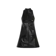 [Courreges] Courreges-Black Cotton 2 Pockets Vinyl A-Line Dress-Donna 36 FR