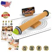 Beech Wood Rolling Pin with Adjustable Rings & Baking Mat – Gift Ready!