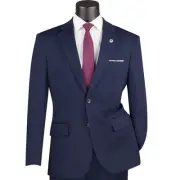 VINCI Men's Navy Blue Super Stretch Slim-Fit Suit w/ Flex Waistband - NEW