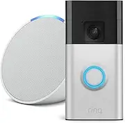 Ring Battery Video Doorbell (Satin Nickel) and Echo Pop (Glacier White)