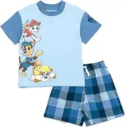 [PAW PATROL] T-Shirt and Plaid Shorts Outfit Set Toddler to Big Kid Sizes (2T - 10-12)