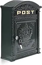 Relaxdays Antique Letterbox, 44.5 x 31 x 9.5 cm, English-Style Wall-Mount Mailbox, Cast Aluminum, for DIN A4 Letters, with Roof, Green