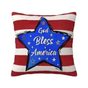 4th of July Patriotic Pillow Covers, 18" x 18" (Pack of 1) Red Stripe Blue Star