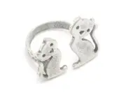 Cats Adjustable Ring Antique Silver Plated Brass (7US 9US inner size) 4293