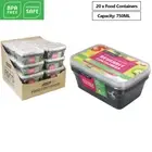 20 x Takeaway Food Containers with Plastic Lids 750ml Take away Meal Prep Box