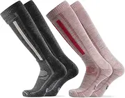 [DANISH ENDURANCE] Merino Performance Ski Socks (1 | 2 Pairs), Thermal Socks, Padded Knee Socks, Breathable, Unisex, for Women, Men & Children, Multicoloured (1 x dark grey/light grey, 1 x light