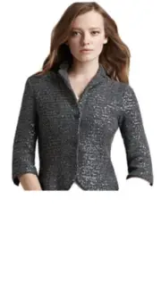 NWT. Elie Tahari Reva Sequin Jacket, Size Sm. Gray, Fitted, 3/4 Length Sleeves