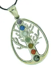 BUTW Pewter Tree of Life Chakra Amulet Gemstone Accents Pendant Necklace 0828C