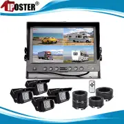 HD 9" Quad Split Monitor CCD IR Backup Camera For Truck RV Trailer Reversing