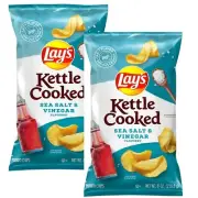 Lay's Kettle Cooked SEA SALT & VINEGAR Potato Chips Tangy, 8 Oz. (2 Bags)