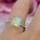 Fire Opal Women Wedding Ring 2Ct Emerald Cut Lab Created 14K White Gold Plated
