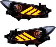 Headlight Assembly 2PC For Mazda 3 For Axela LED Headlights 2014-2019 Head Lamp DRL Signal Projector Lens Headlight Car HeadLight Assembly(No Bulb,2014-2016)