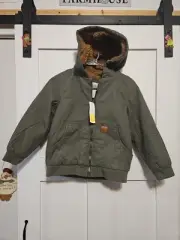 London Fog Boys Sherpa Lined Canvas Jacket Olive Green New