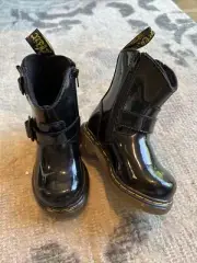 Dr Marten Toddler Jiffy Zip Up Black Patent Leather Boots Sz 6