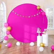 6.5ft Hot Pink Round Backdrop Cover for 6.5ft / 6.6ft Circle Stand, Wrinkle Free Stretchy Circle Arch Round Backdrop Cover for Party Wedding Birthday Baby Shower Photography