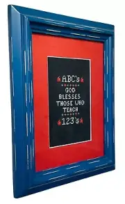 CROSS STITCH GOD BLESS TEACHERS FRAMED MATTED NEEDLEWORK VTG NEW 12.5” x 10.5”