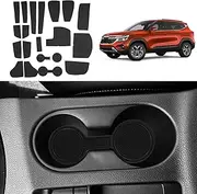 Soft Mats for Kia Seltos 2021-2025,Non-Slip Door Slot Mats Waterproof Cup Holder Insert Center Console Liners for Seltos 2025 2024 2023 2022 Accessories - Black
