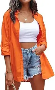 [Generic] Womens Long Sleeve Button Down Shirts Linen Open Front Shacket Casual Loose Collared Blouse