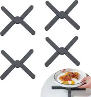 4 Foldable Silicone Trivet 20cm Long Heat Protection, Heat Resistant Pot Dishes Plates 1.3cm Thick Anti-Slip Heat Resistant for Hot Pans Black
