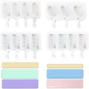 4 Pcs Ice Popsicle Molds, Silicone, Cylinder Shaped, White, Ice Pop Molds wit...